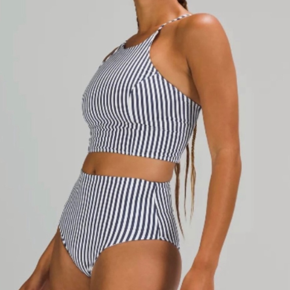 Lululemon Striped Seersucker Crop Top Bikini Set Size M